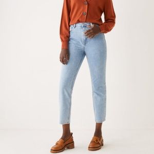 Frank and Oak Stevie High Rise jeans in light indigo colour.